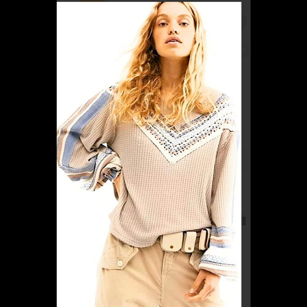 NWT Free People Copenhagen Thermal Top Medium M Double V- Neck OB995549